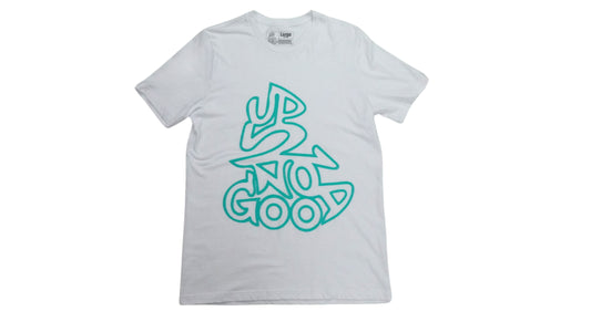 Up2NoGood Over Sized Logo Tee in White and Sea-Foam