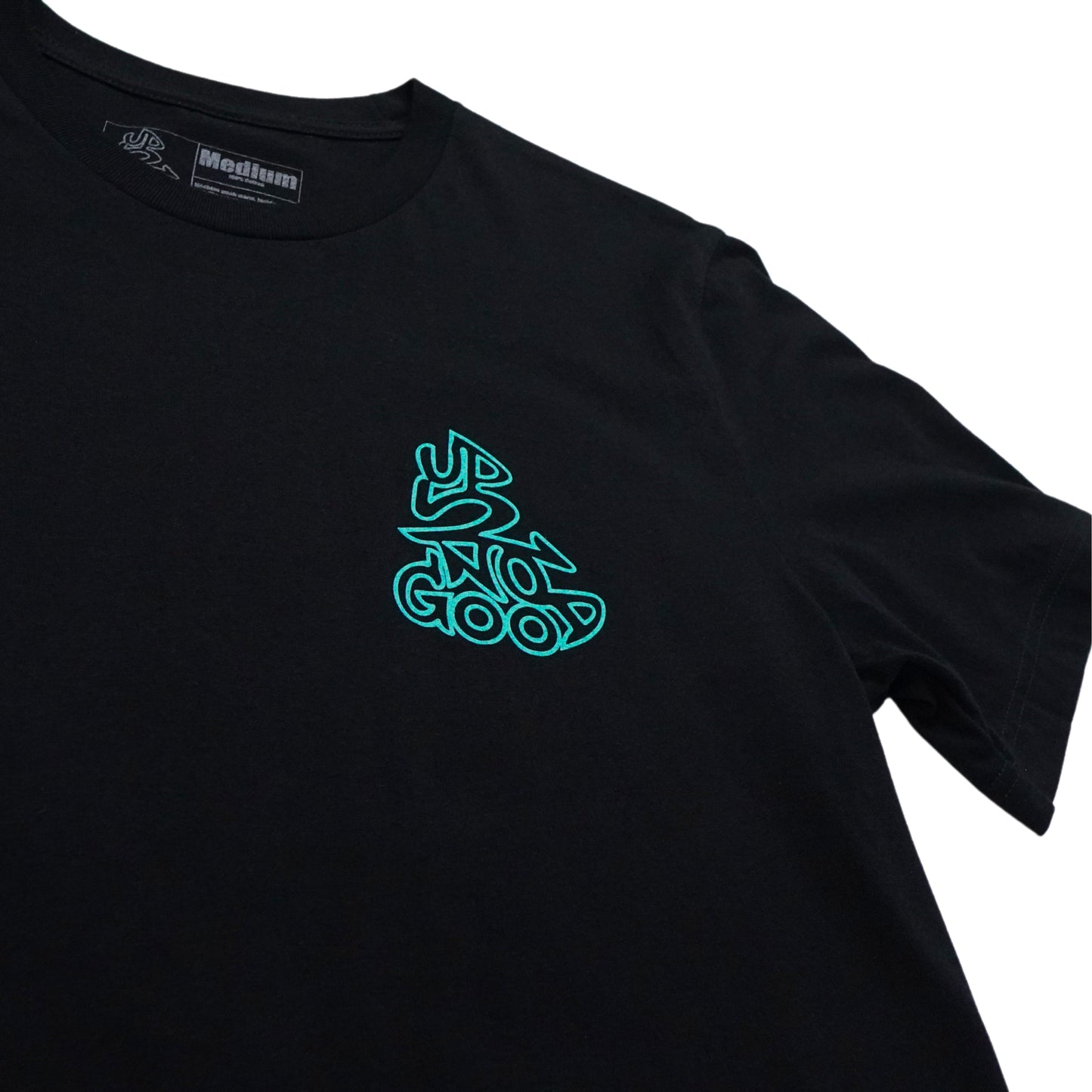 Up2NoGood Small Logo Tee in Black and Sea-Foam