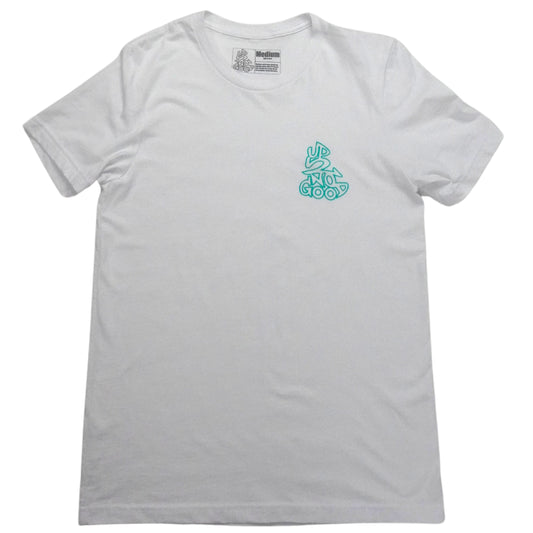 Up2NoGood Small Logo Tee in White and Sea-Foam